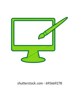 Monitor with brush sign. Vector. Lemon scribble icon on white background. Isolated