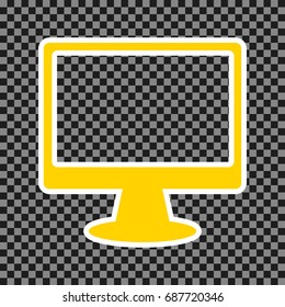 Monitor with brush sign. Vector. Yellow icon with white contour on dark transparent background.