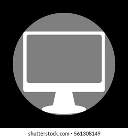 Monitor with brush sign. White icon in gray circle at black background. Circumscribed circle. Circumcircle.