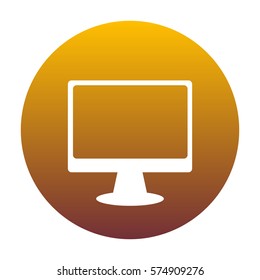 Monitor with brush sign. White icon in circle with golden gradient as background. Isolated.