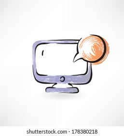 monitor and bubble speech grunge icon