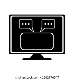 Monitor und Konversationsblasen, schwarz auf weißem Hintergrund, Design-Zeichen, Vektorgrafik