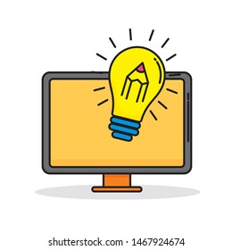 Monitor and bulb with pencil on the inside vector illustration suitable for creativity, idea or solution illustration 
