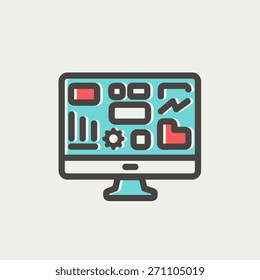 Monitor with business graph icon thin line for web and mobile, modern minimalistic flat design. Vector icon with dark grey outline and offset colour on light grey background.