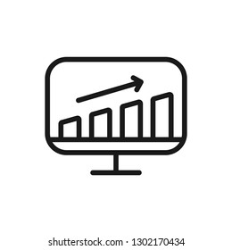 Monitor with business graph. minimal thin line web icon. simple vector illustration outline. concept for infographic, website or app.