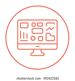 Monitor with business graphs line icon.