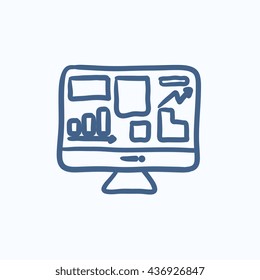Monitor with business graphs vector sketch icon isolated on background. Hand drawn Monitor with business graphs icon. Monitor with business graphs sketch icon for infographic, website or app.