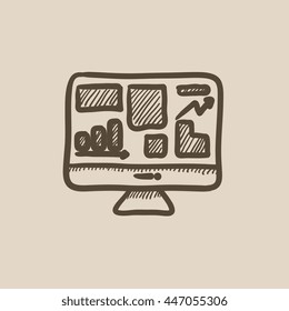 Monitor with business graphs vector sketch icon isolated on background. Hand drawn Monitor with business graphs icon. Monitor with business graphs sketch icon for infographic, website or app.