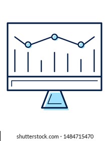Monitor business icon with graphs and blue color. Vector illustration of business processes.