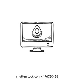 Monitor calibration icon in doodle sketch lines. Printing color standard