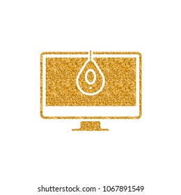Monitor calibration icon in gold glitter texture. Sparkle luxury style vector illustration.