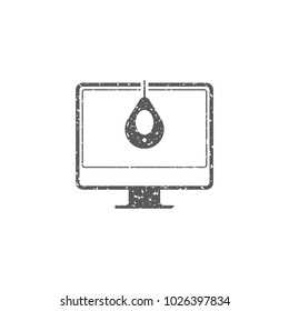Monitor calibration icon in grunge texture. Vintage style vector illustration.