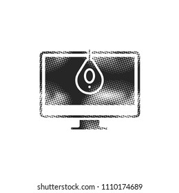 Monitor calibration icon in halftone style. Black and white monochrome vector illustration.