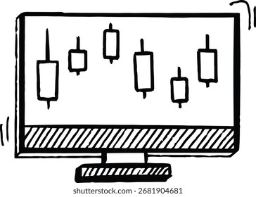 Monitor com gráfico de castiçal. Ilustração de negociação de ações on-line