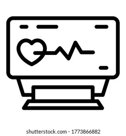 Monitor cardiogram icon. Outline monitor cardiogram vector icon for web design isolated on white background