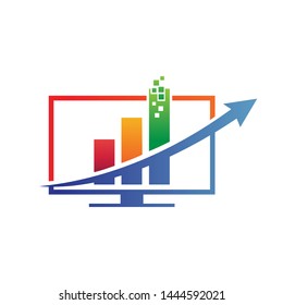 Monitor With Chart Bar in Business Logo Design