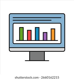 Monitor with chart on screen icon. Lineal color style.