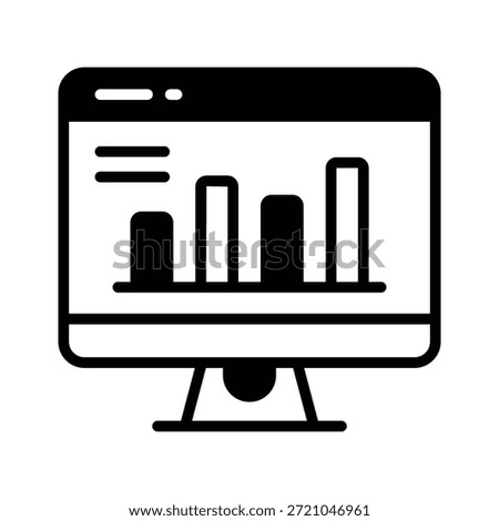 Monitor with chart showing data analysis and performance, business analytics icon