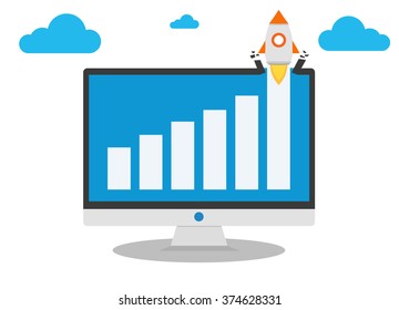 Monitor and a chart as a symbol of business growth. Concept of success.
