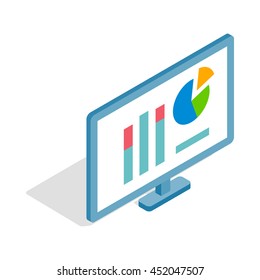 Monitor with charts icon in isometric 3d style isolated on white background. Compute symbol