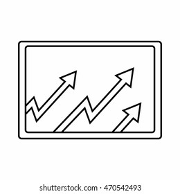 Monitor with charts icon in outline style isolated on white background. Compute symbol