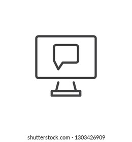 Monitor with chat message line icon. linear style sign for mobile concept and web design. Computer communication message outline vector icon. Symbol, logo illustration. Pixel perfect vector graphics