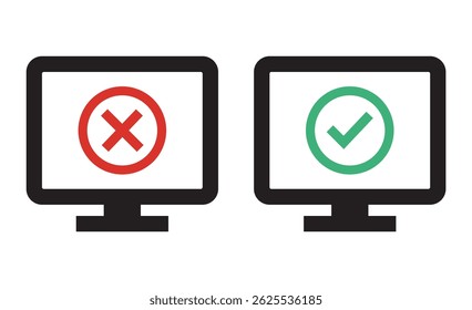 monitor check cross icon infographic