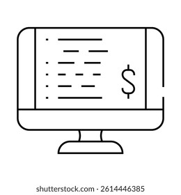 monitor with check, payment receipt line icon vector. monitor with check, payment receipt sign. isolated contour symbol black illustration