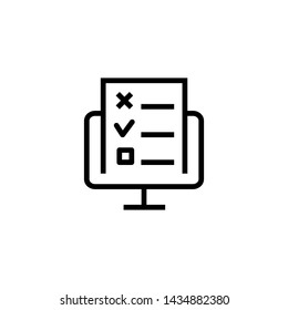 Monitor With Checklist Line Icon. Online Application, Report, Questionnaire. Survey Concept. Vector Illustration Can Be Used For Topics Like Quality Control, Test, Online Exam