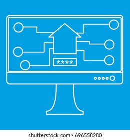 Monitor chip icon blue outline style isolated vector illustration. Thin line sign