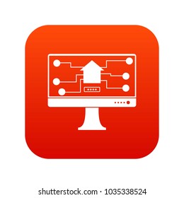 Monitor chip icon digital red for any design isolated on white vector illustration