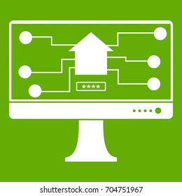 Monitor chip icon white isolated on green background. Vector illustration