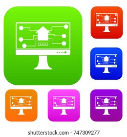 Monitor chip set icon color in flat style isolated on white. Collection sings vector illustration