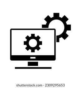 monitor with cogwheel, computer settings icon vector