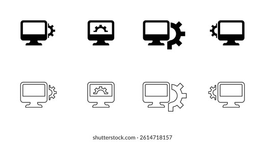 Monitor with Cogwheel Icon Collection, Computer Settings Icon Set, Tech Support and System Tools Icon Pack