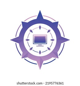 monitor compass logo gradient design template icon element