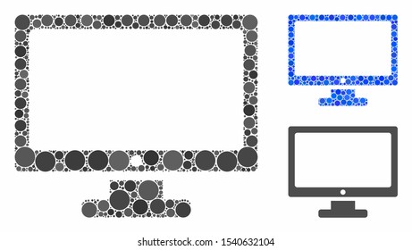 Monitor composition of circle elements in different sizes and color tints, based on monitor icon. Vector circle elements are composed into blue composition.