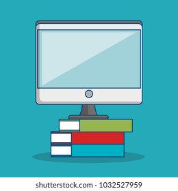 monitor computer with books icon