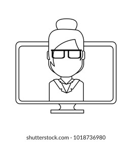monitor computer with businesswoman