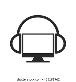 monitor computer with button audio menu vector illustration design