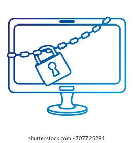 monitor computer with chain and padlock