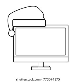 monitor computer with christmas hat