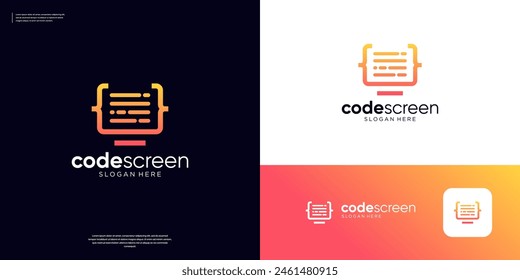 Monitor computer coding logo design template.