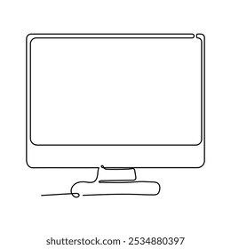 Monitor Computer Continuous One Line. Technology Screen in Line Art. Isolated white Background