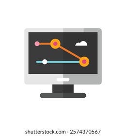 monitor with a computer. data analysis icon, vector illustration