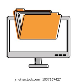 monitor computer with file folder