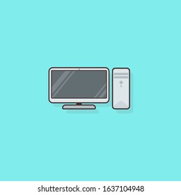 Monitor and Computer Flat Vector Illustration