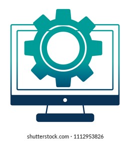 monitor computer with gear isolated icon