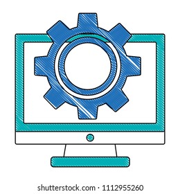 monitor computer with gear isolated icon