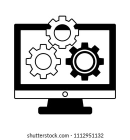 monitor computer with gears isolated icon